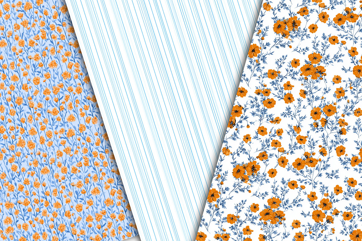 Orange & Blue Floral Pattern Set, a Pattern Graphic by Libby Wishes (Photo 5 of 5)