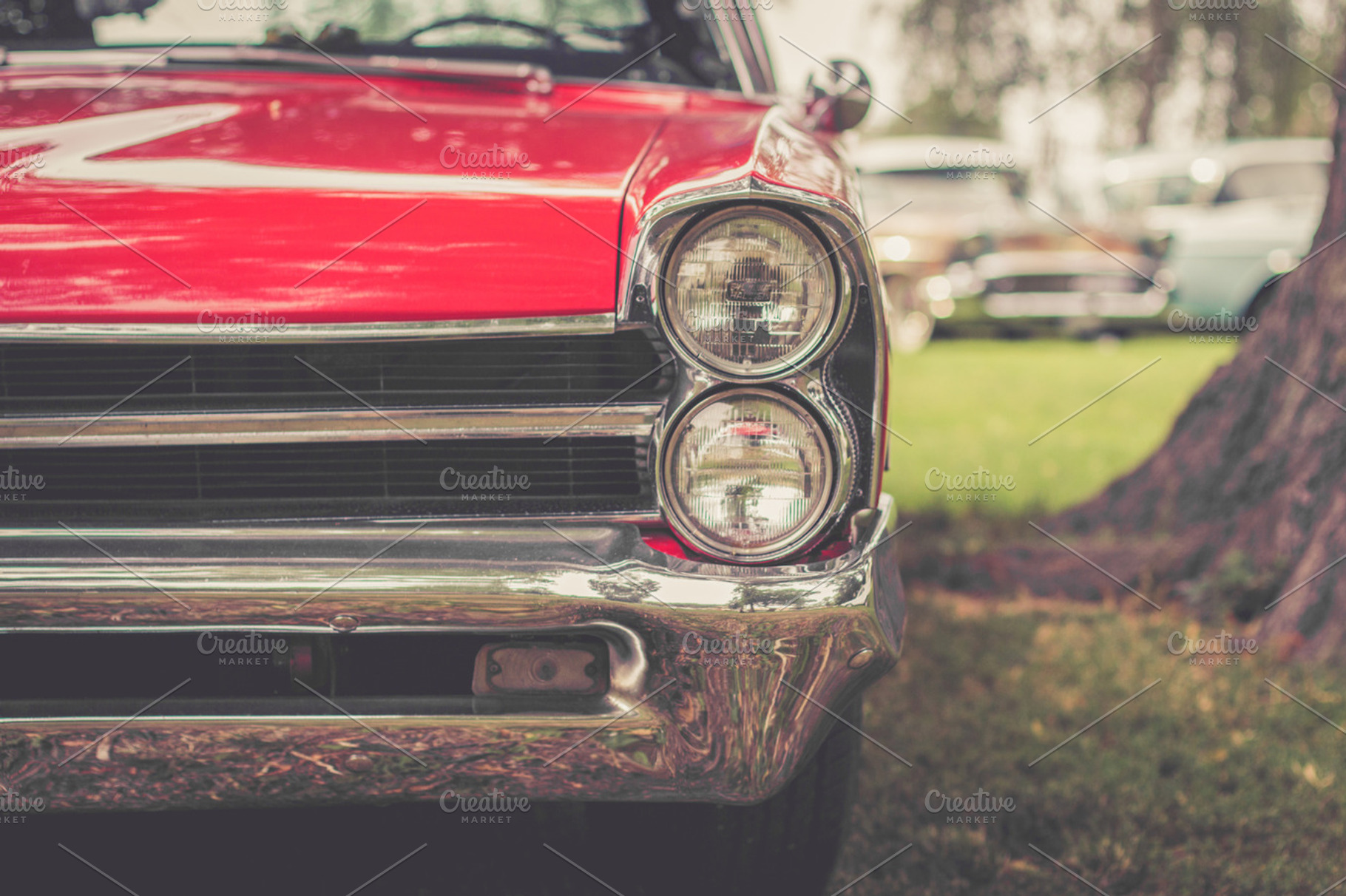 Classic Red Car Headlight