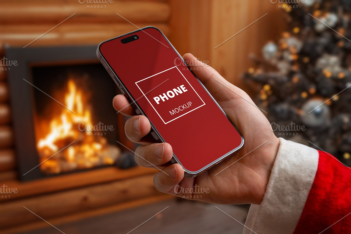 iPhone Santa Fireplace Mockup, an iPhone Mockup by RSplaneta (Photo 1 of 2)