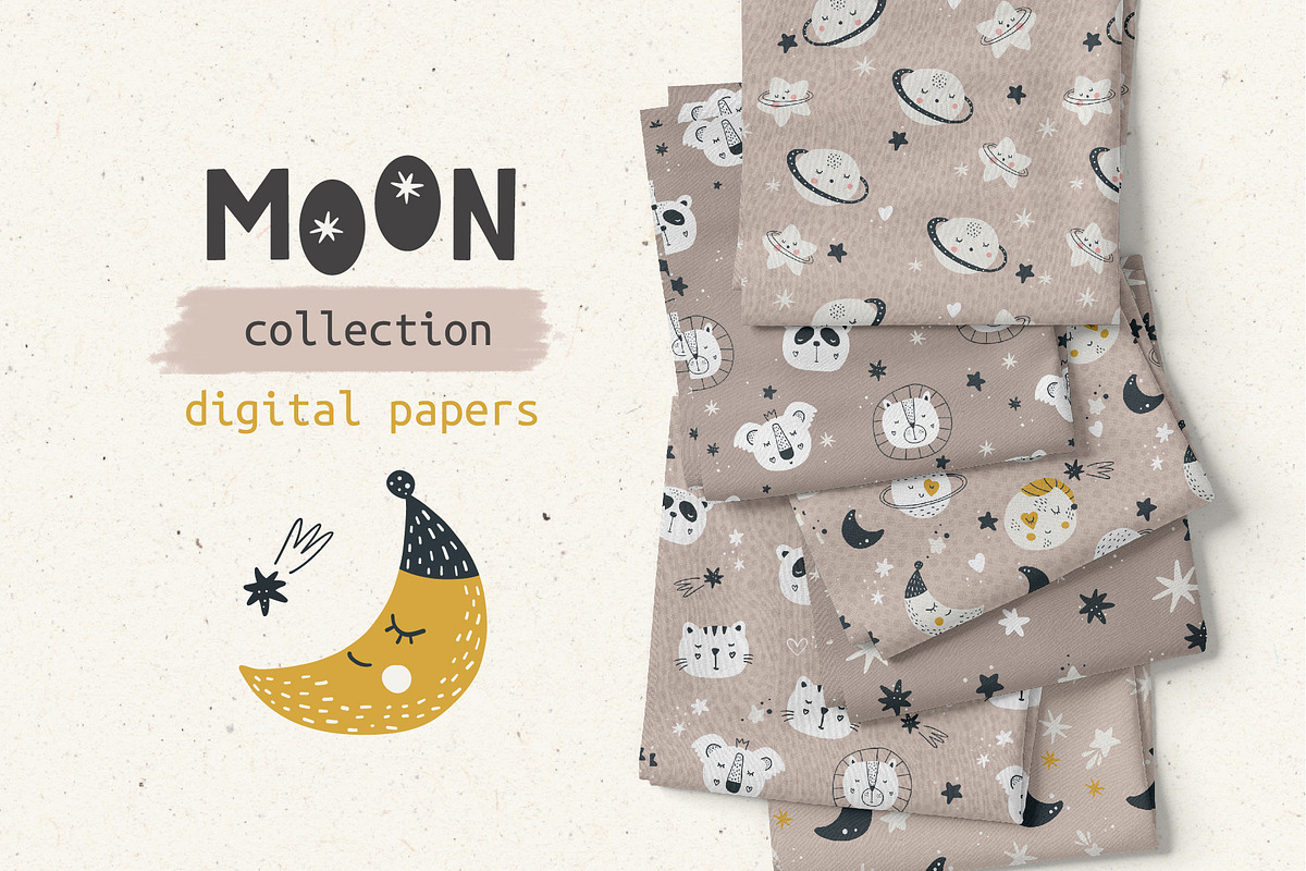 Moon Collection-Baby Digital Papers, a Pattern Graphic by Cuteanny Design (Photo 1 of 7)