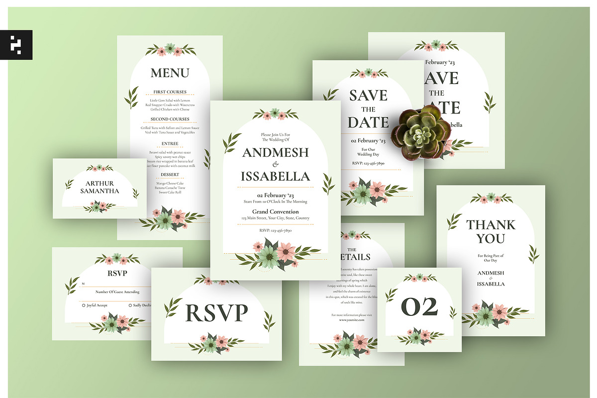 Floral Wedding Suite Template, an Invitation Template by Neermana (Photo 1 of 4)