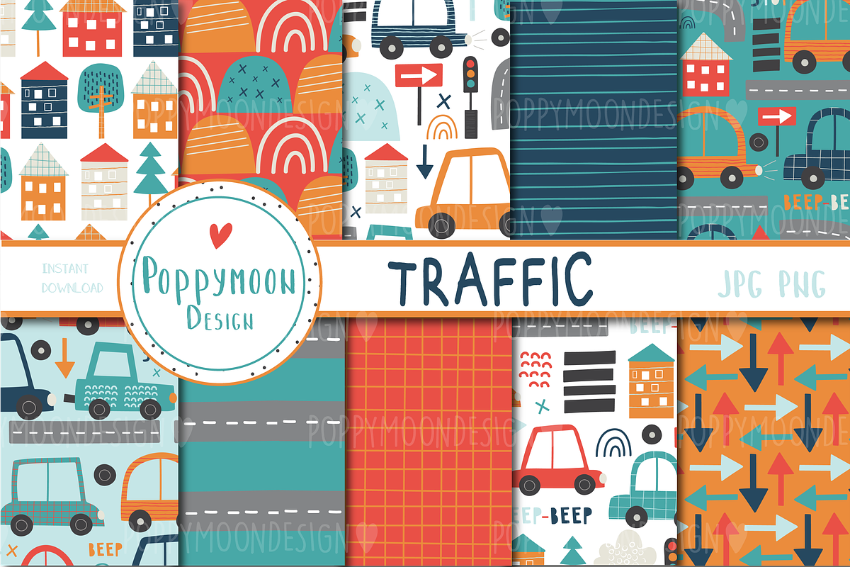 Traffic paper set, a Pattern Graphic by Poppymoondesign (Photo 1 of 3)