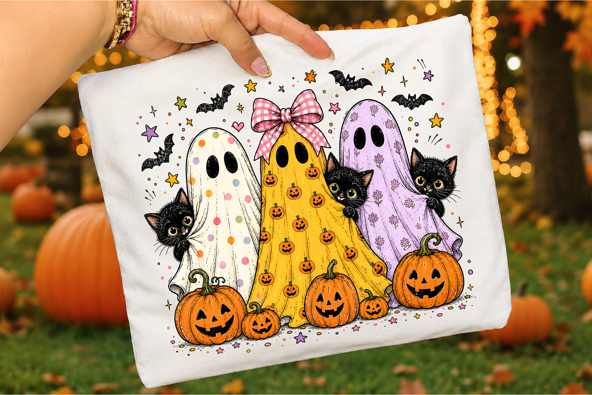 Preppy Halloween Ghost and Cat PNG, a Seasonal Illustration by Libby Wishes (Photo 3 of 3)