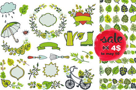 Spring plants decor set.Vector