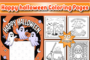 Happy Halloween Kids Coloring Pages, a Seasonal Illustration by Printable Design Store
