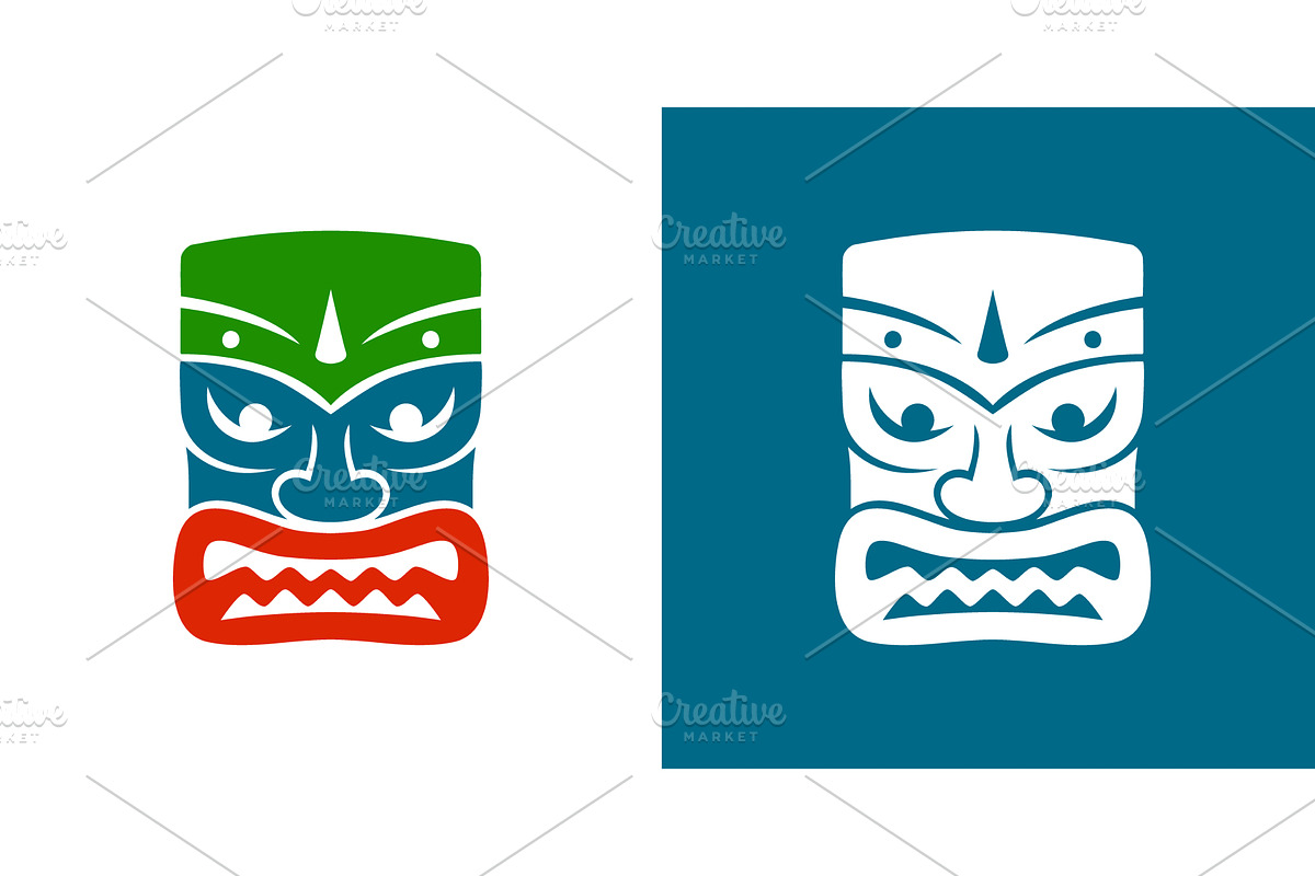 Tiki mask with fierce mouth, an Illustration by GraphiShop