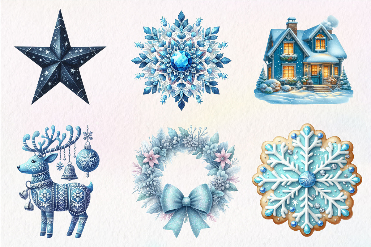 Blue Christmas Clipart Sublimation, an Illustration by CreationArt (Photo 3 of 5)