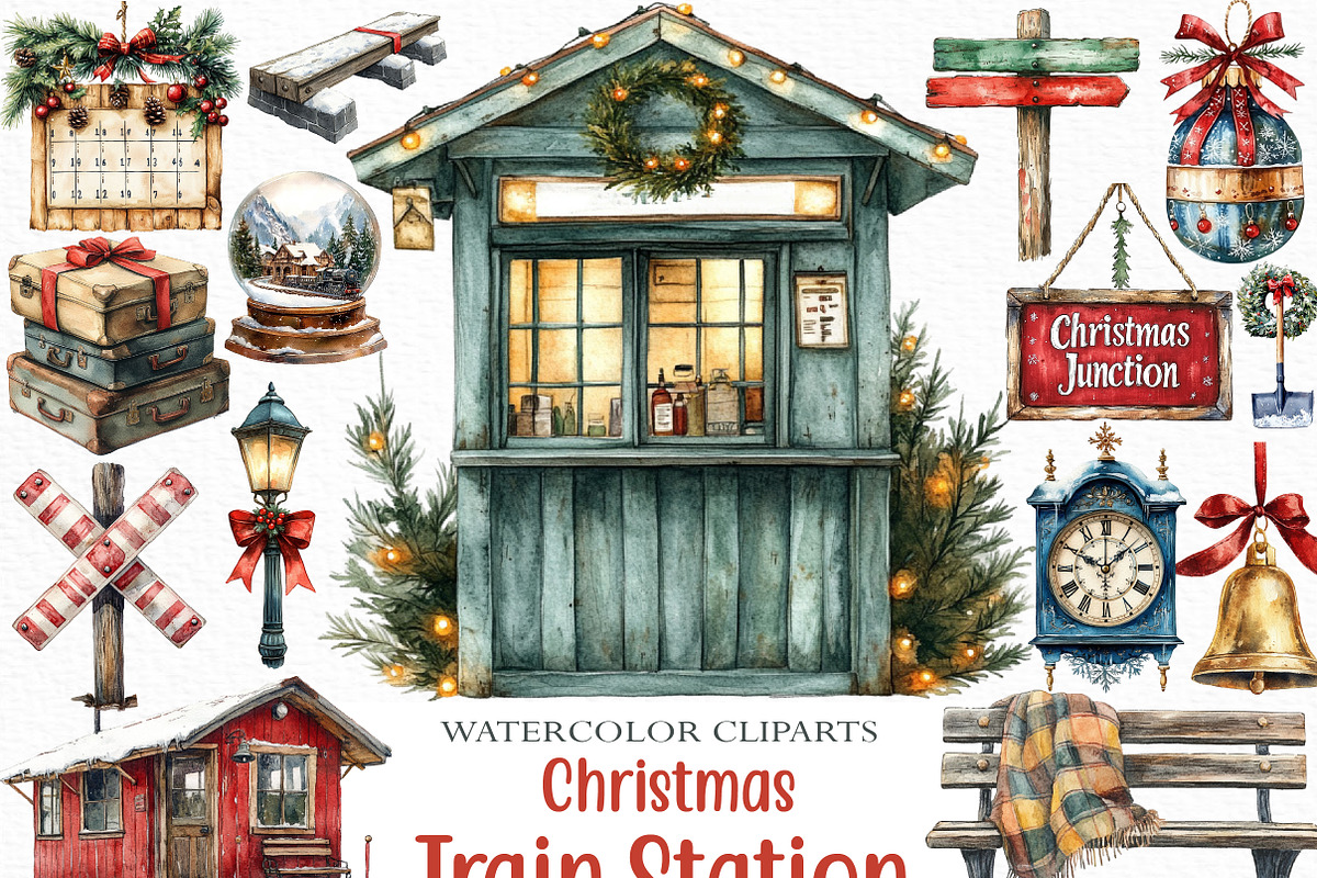 Christmas Train Station Clipart, an Illustration by Craft Nest (Photo 1 of 6)