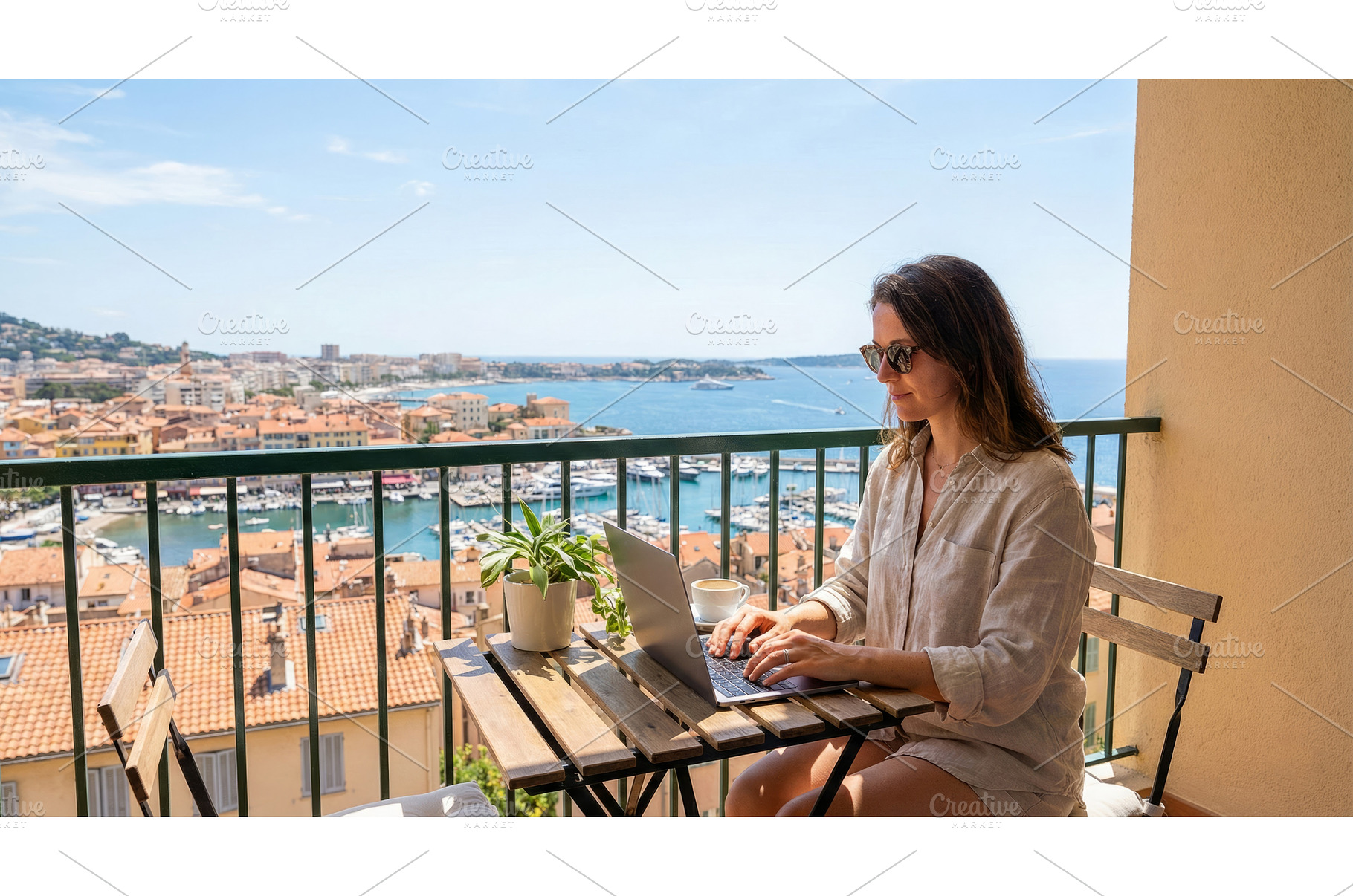 Woman Laptops by Sea, a Nature Photo by CREATIVEDEF
