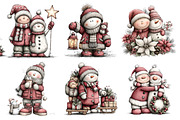 Cute Santa Snowman Christmas Clipart, a Seasonal Illustration by Creative Art (Thumbnail 2 of 7)