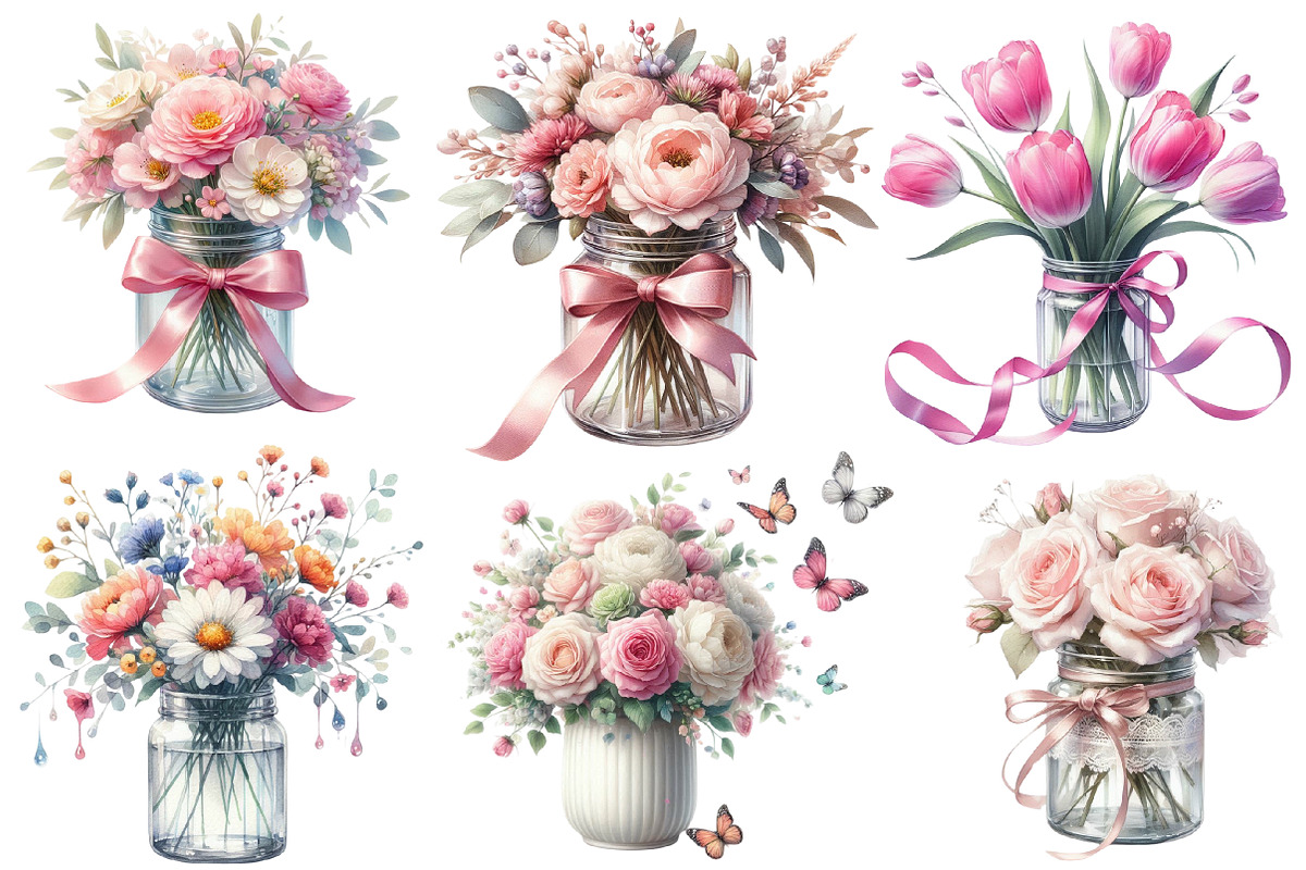 Valentine Flowers in Jar Clipart, an Illustration by Designworld (Photo 2 of 5)
