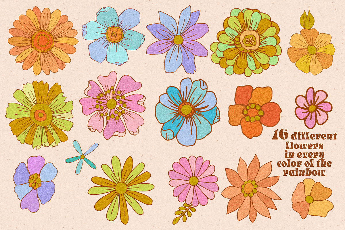 70s Flowers Vector Illustrations, a Decorative Illustration by Dear Darling Design (Photo 3 of 8)