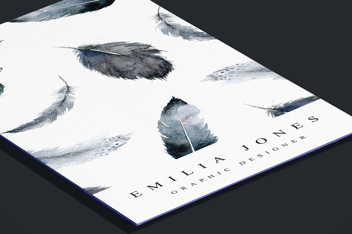 Watercolor feather business card, a Card Template by MH Design Template (Photo 6 of 6)
