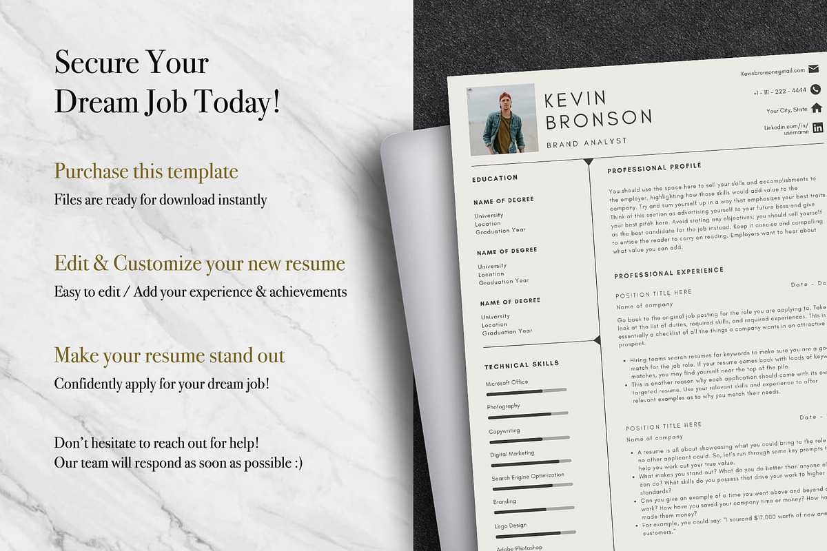 Sleek Resume Template Pack | Canva, a Resume Template by Lux Resume (Photo 9 of 9)