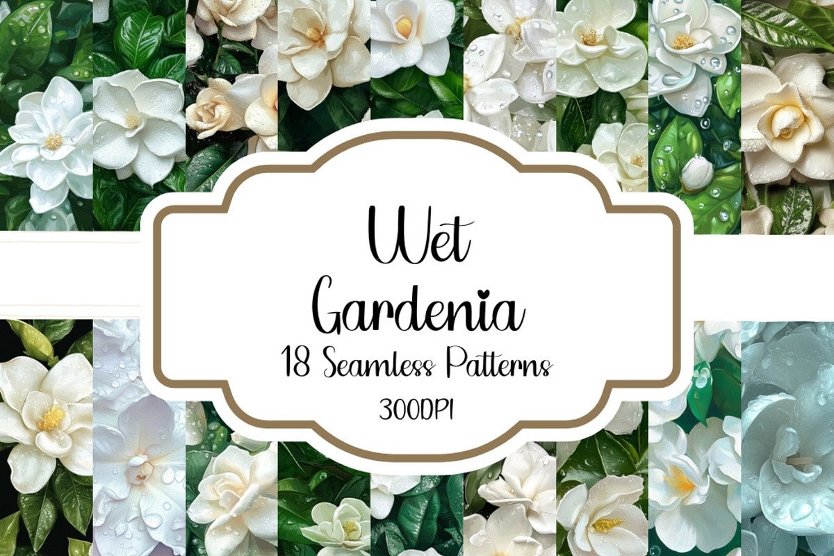 Wet Gardenia Flower Seamless, a Pattern Graphic by PrintablesByFranklyn (Photo 1 of 4)