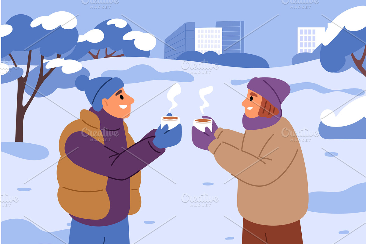Man and woman in love drink hot, an Illustration by Vectorbuum