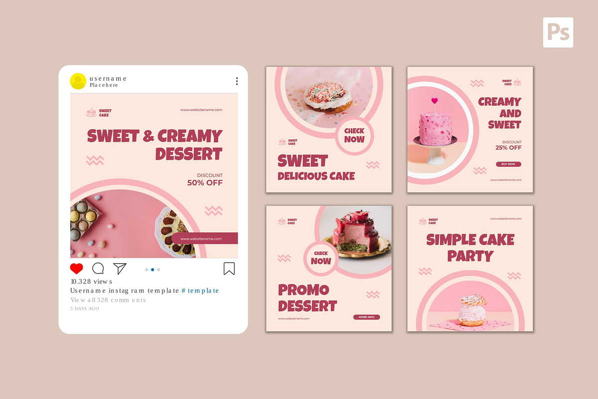 Sweet Cake Instagram Post, a Social Media Template by CavenArt (Photo 4 of 5)