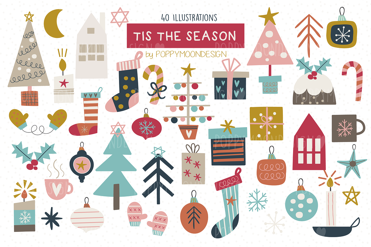 Tis the season clipart set, a Decorative Illustration by Poppymoondesign (Photo 1 of 3)