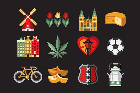 Netherlands Icon Set In Flat Style