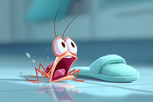 Cartoon insect reacts to something surprising in a bright indoor setting, an Animal Photo by AlyaAnd