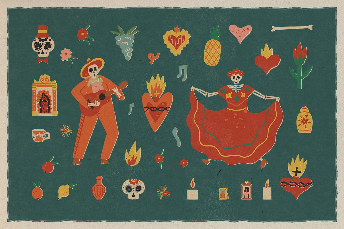Dia De Los Muertos graphic retro set, a Seasonal Illustration by Paper Cherry (Photo 3 of 16)
