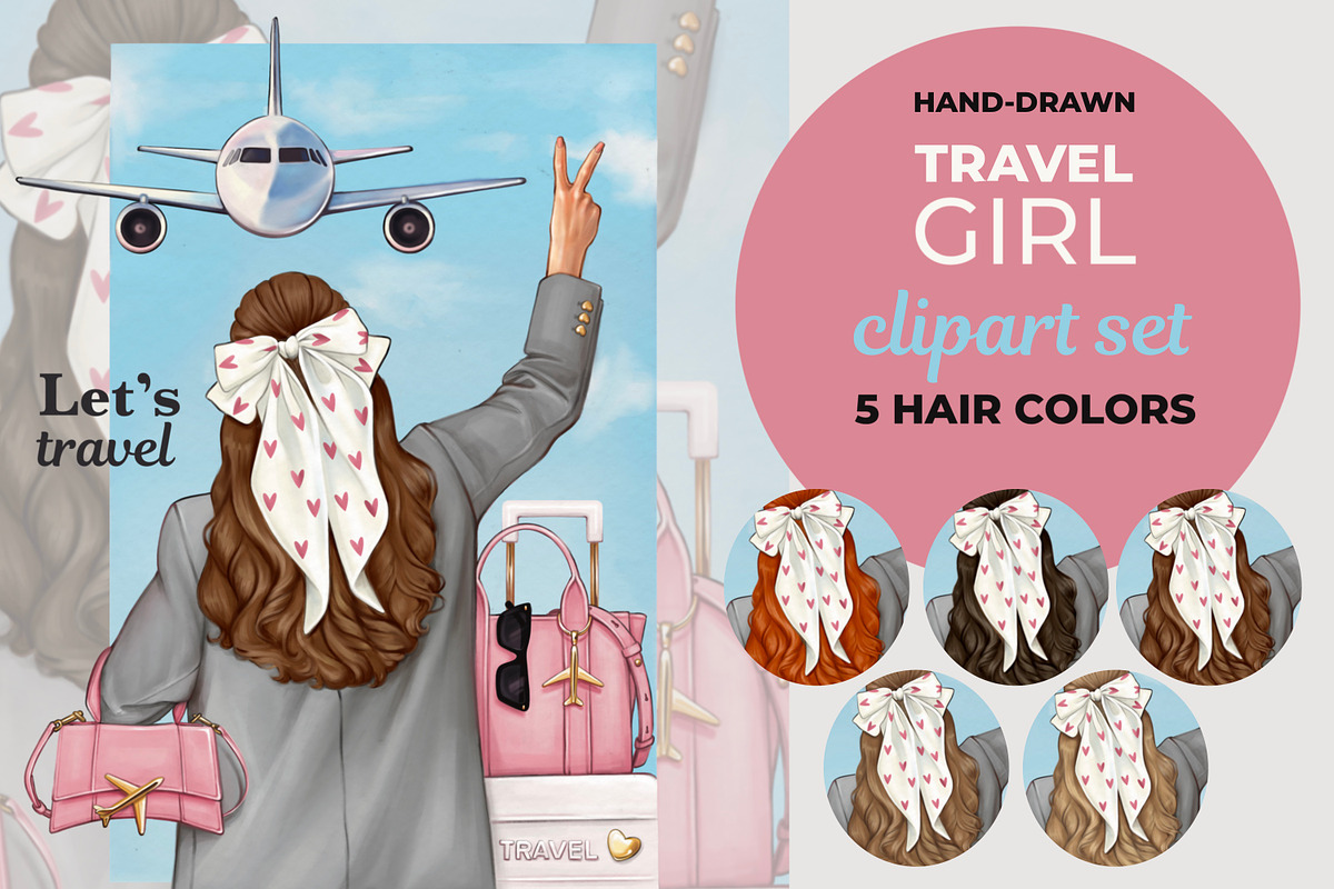 Travel Fashion Girl Clipart Set, an Illustration by designs.svkl (Photo 1 of 6)