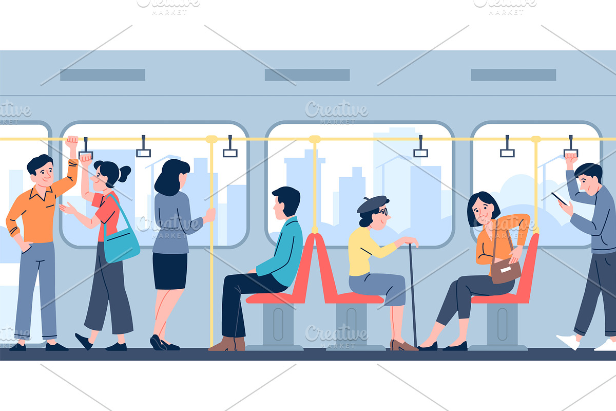 People inside bus. Passengers, a Transportation Illustration by LadadikArt