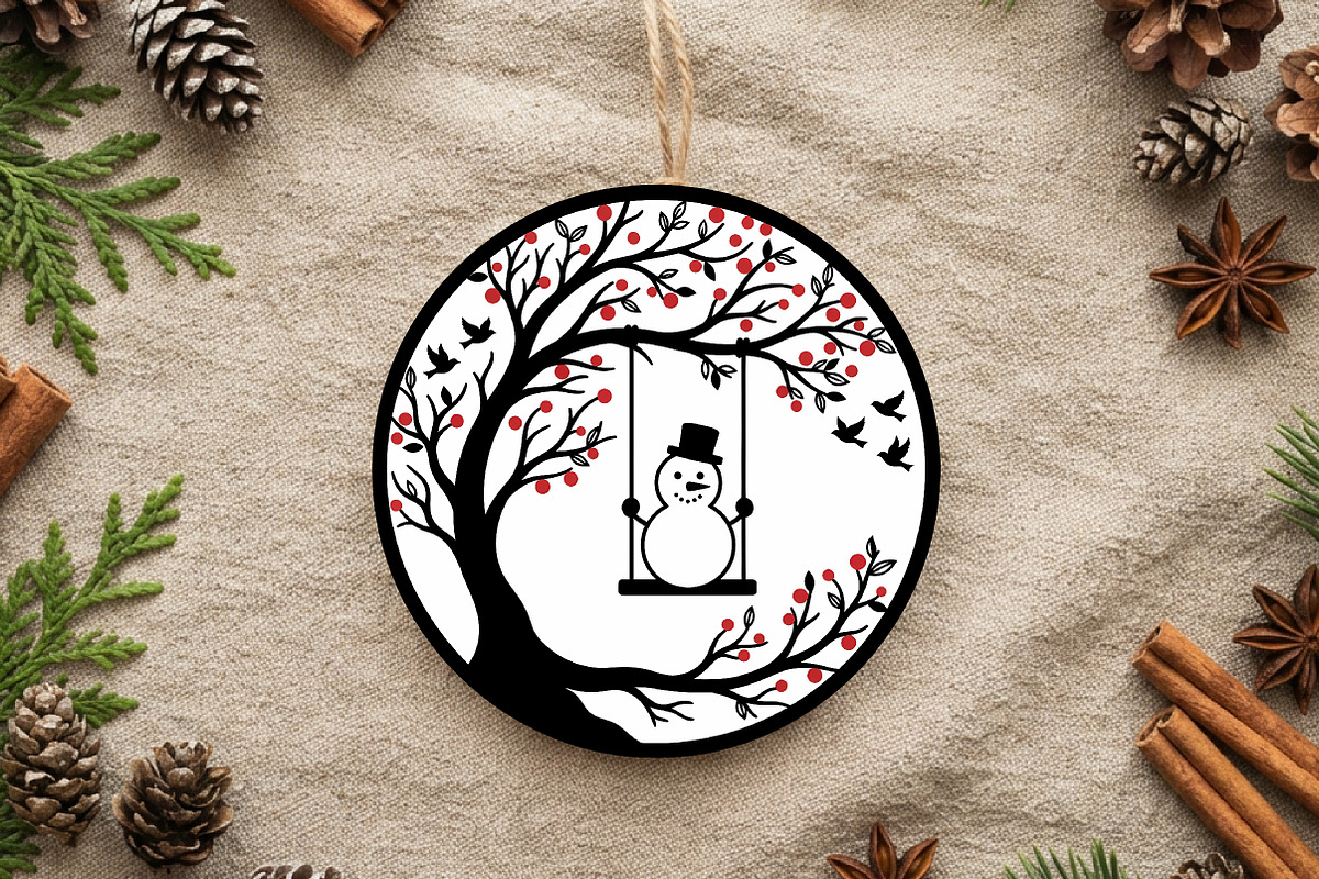 Christmas Snowman Swing Ornament, a Seasonal Illustration by CrexoraLab (Photo 2 of 3)