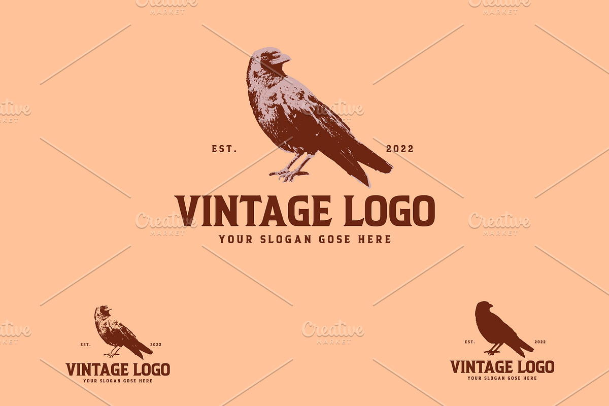 vintage crow logo design, an Icon by e-artdesign
