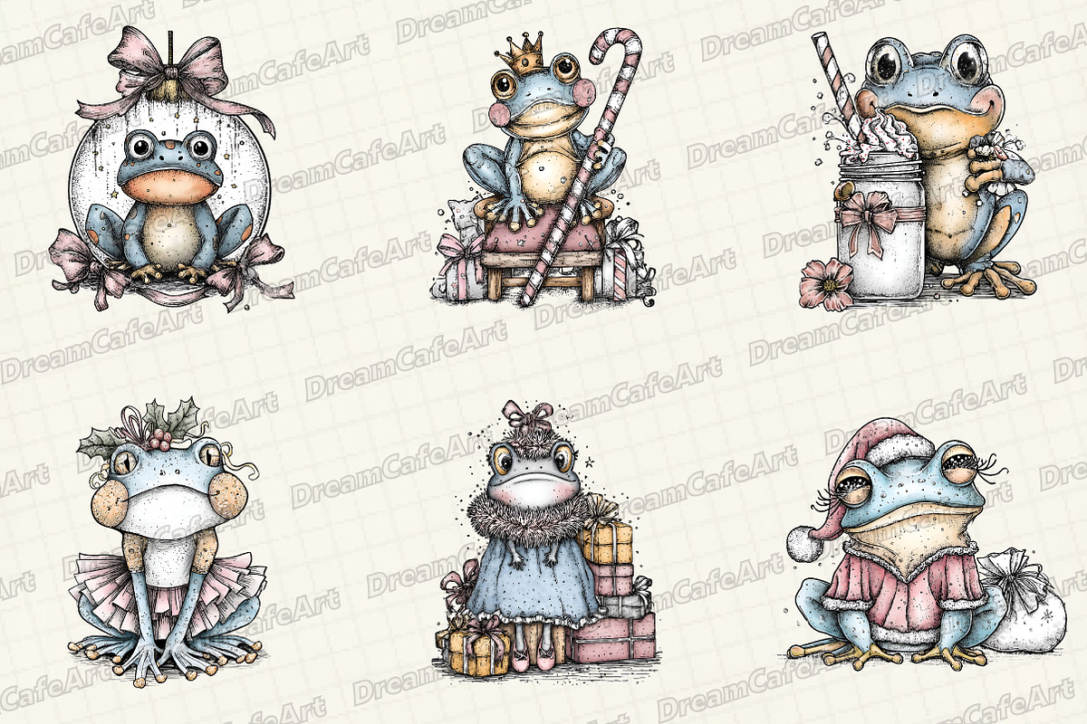Coquette Christmas Frog Clipart, an Illustration by DreamCafeArt (Photo 2 of 7)
