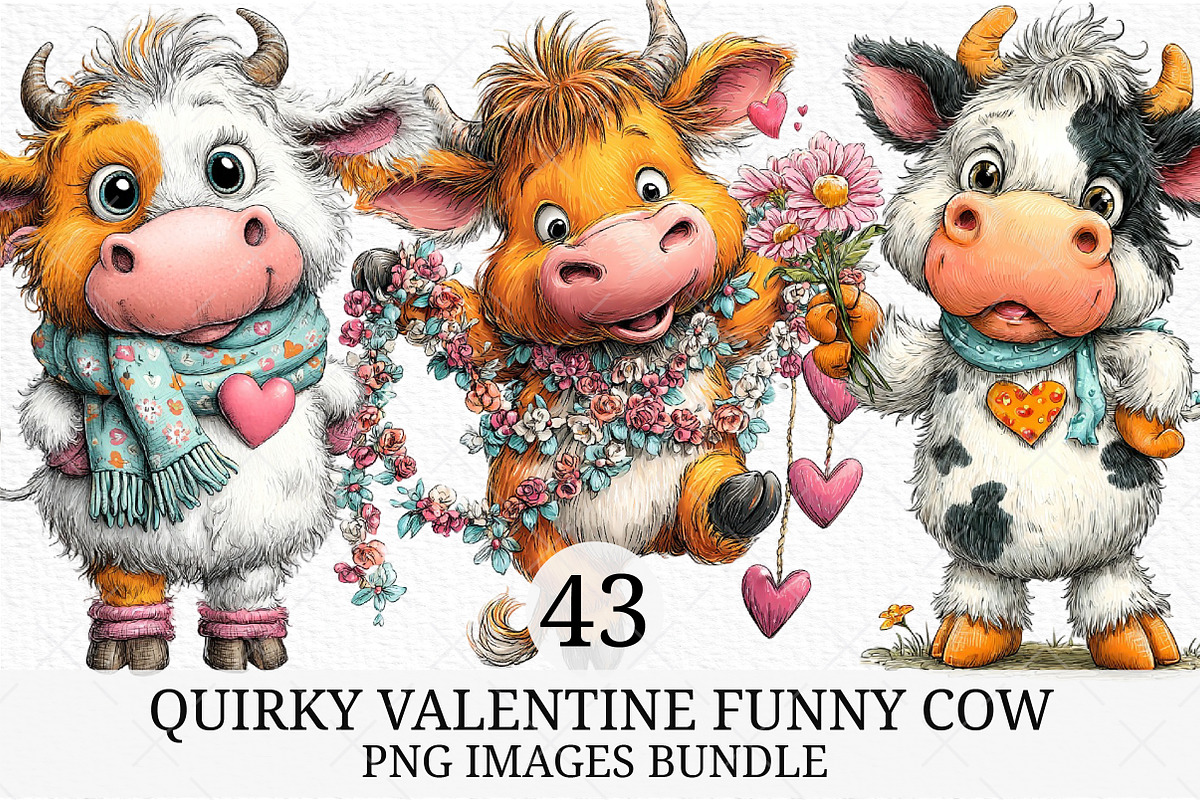 Quirky Valentine Funny Cow Clipart, an Illustration by Craft Nest (Photo 1 of 10)