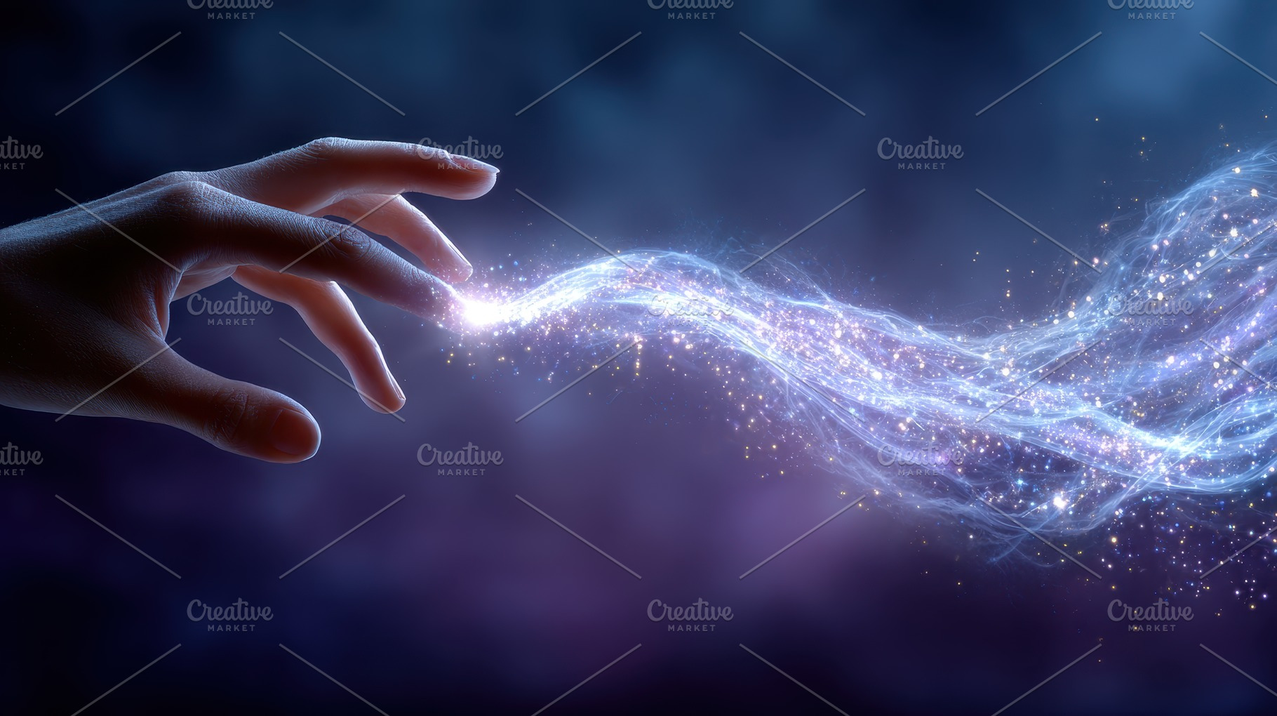 Hand Touching Magical Energy Flowing, a Photo by Pixeness Studio
