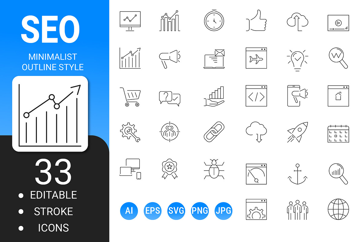 Seo minimalist outline icon set, an Outline Icon by Icons (Photo 1 of 3)