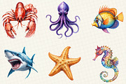 Watercolor Sea Animal Clipart, a Work Illustration by OK Design (Thumbnail 5 of 5)