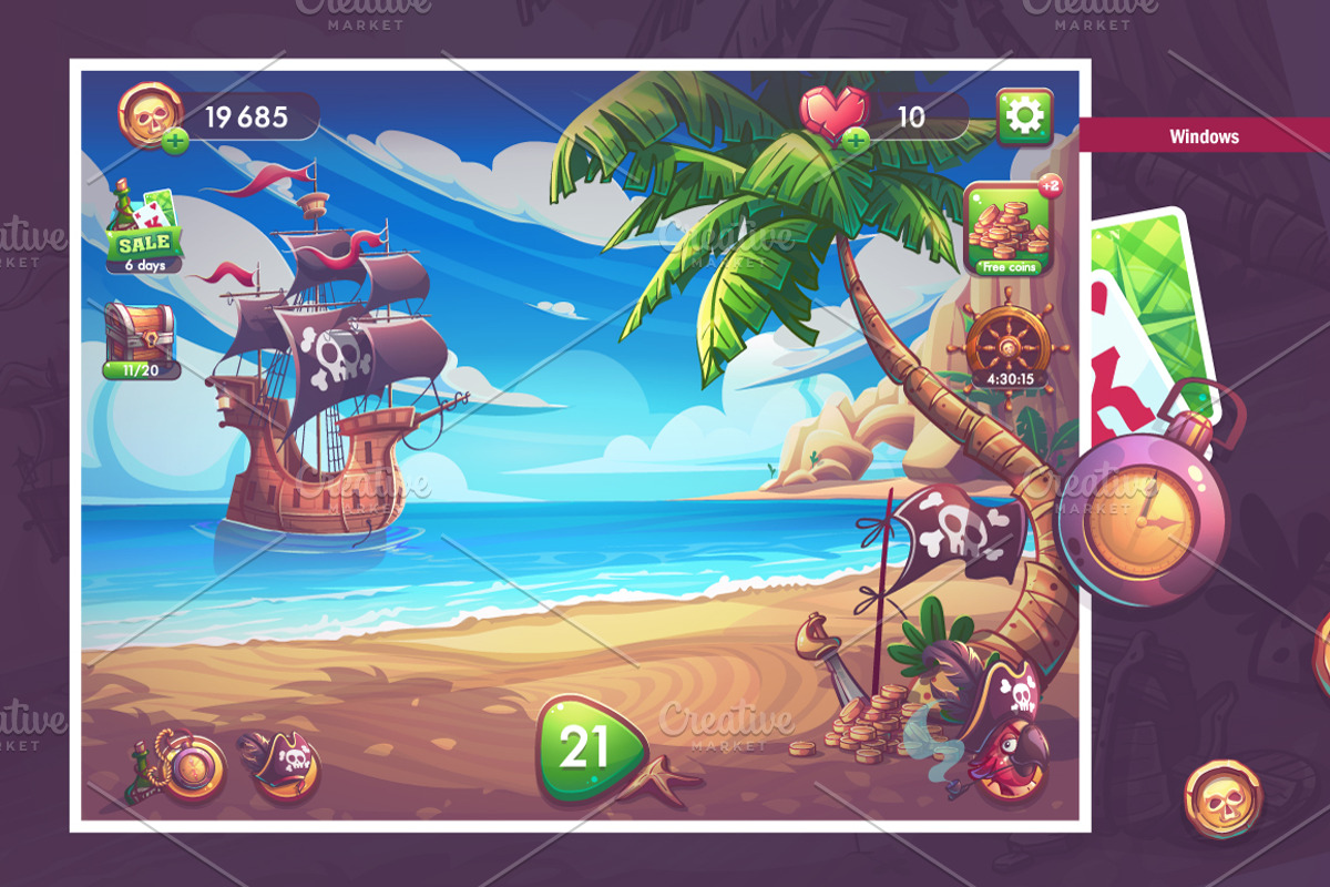 Solitare Pirates - Casual Game UI, an UI Kit Template by Nearbirds (Photo 3 of 12)