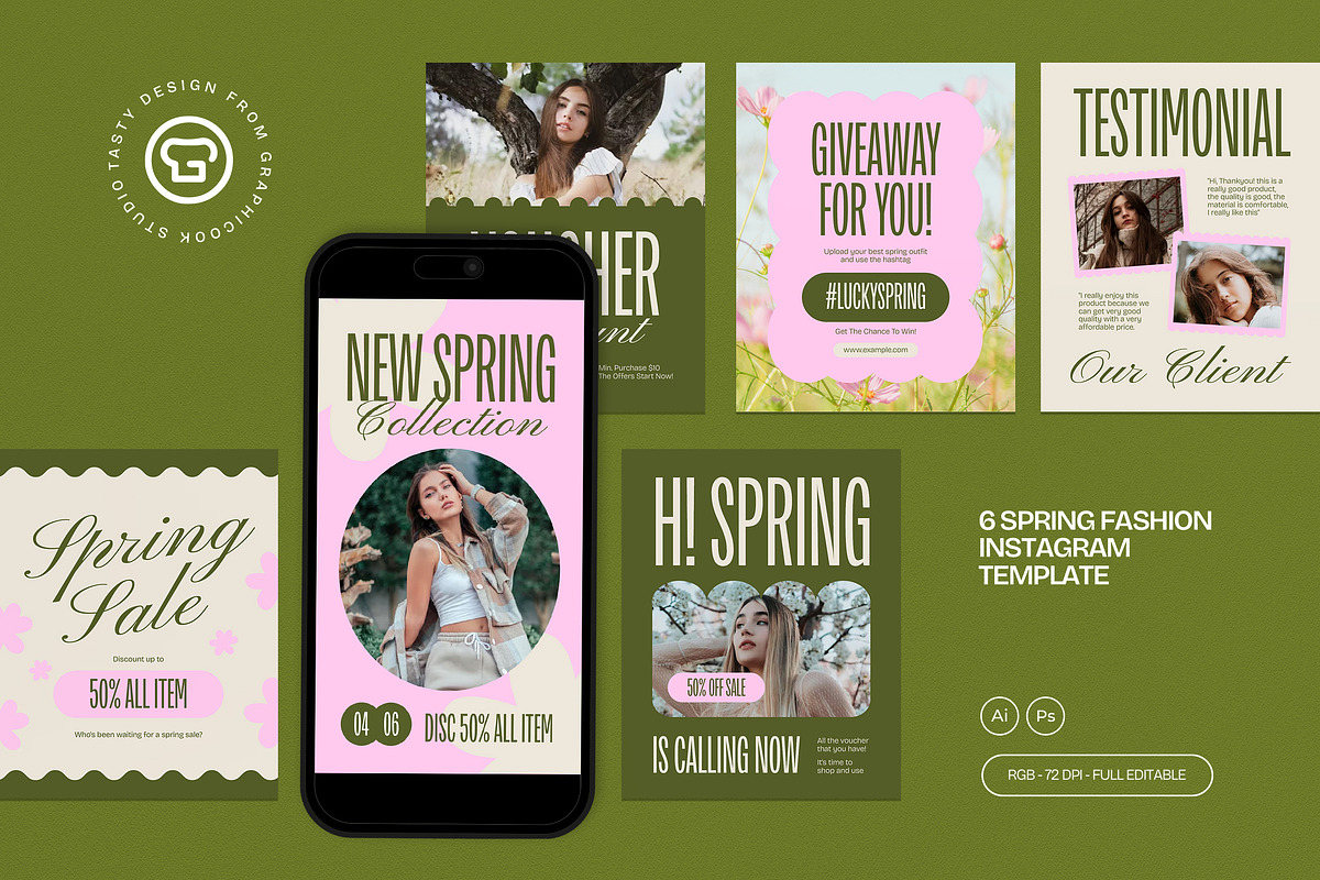 Spring Fashion Instagram Template, a Social Media Template by graphicook