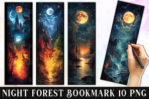 Fantasy Night Forest Bookmark, an Illustration by Watercolor design