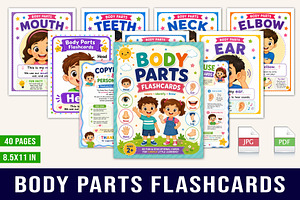 Body Parts Flashcards for Kids, a Stationery Template by Designmela01