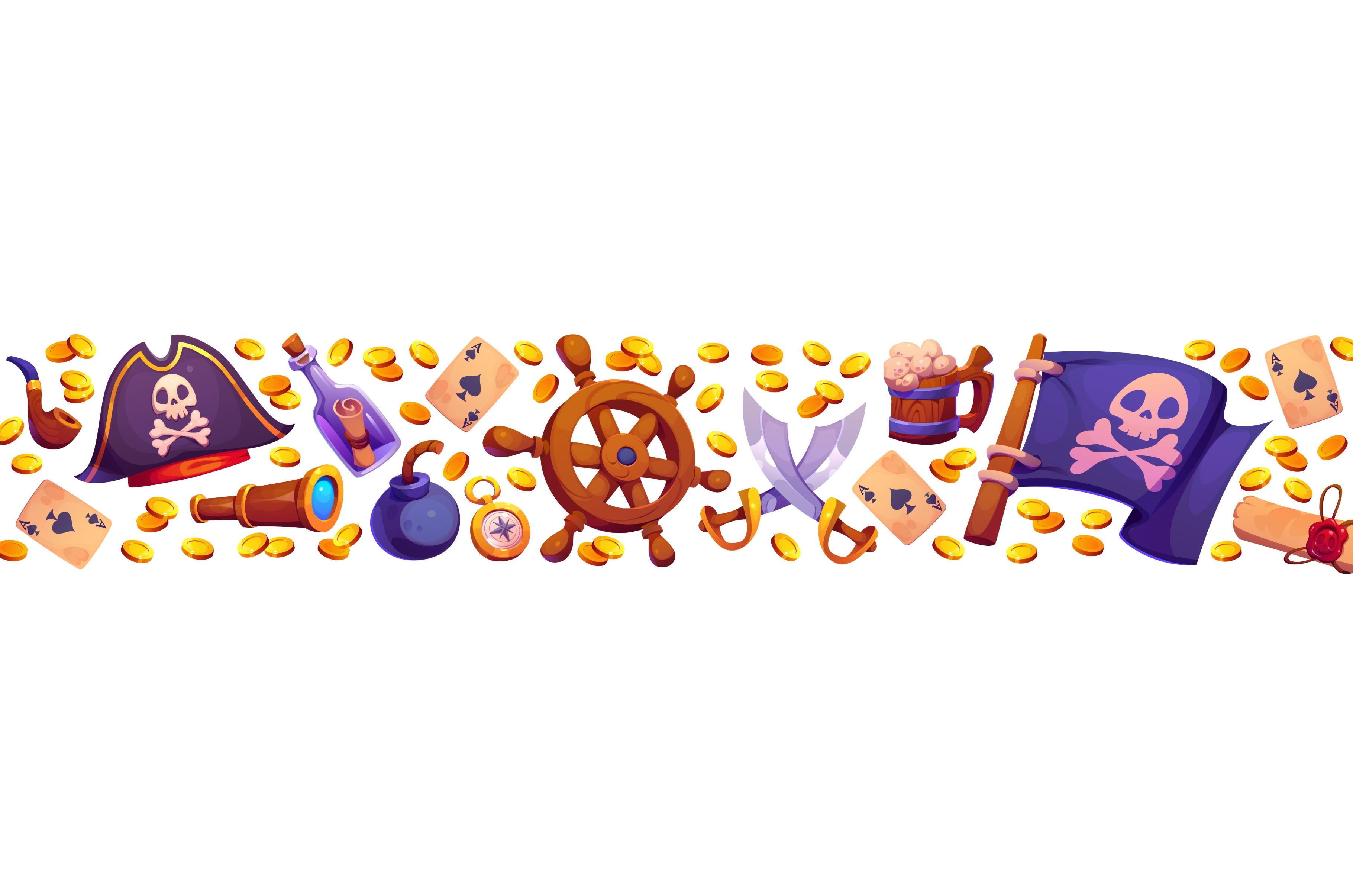 Pirate border frame with treasures, an Object Illustration by Vector ...