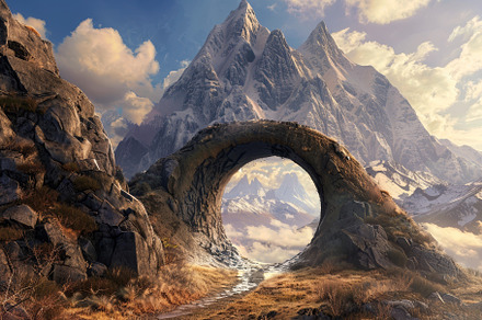 A stunning archway frames a pathway, a Photo by Tanuart