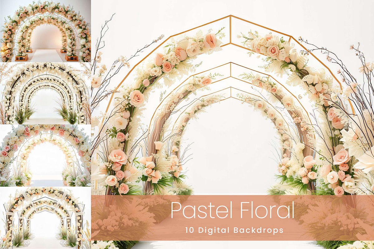 10 Pastel Floral Digital Backdrops, a Background Graphic by 3Motional (Photo 1 of 6)
