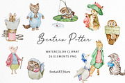 Watercolor Beatrix Potter Clipart, an Animal Illustration by SvetaArtStore (Thumbnail 1 of 5)