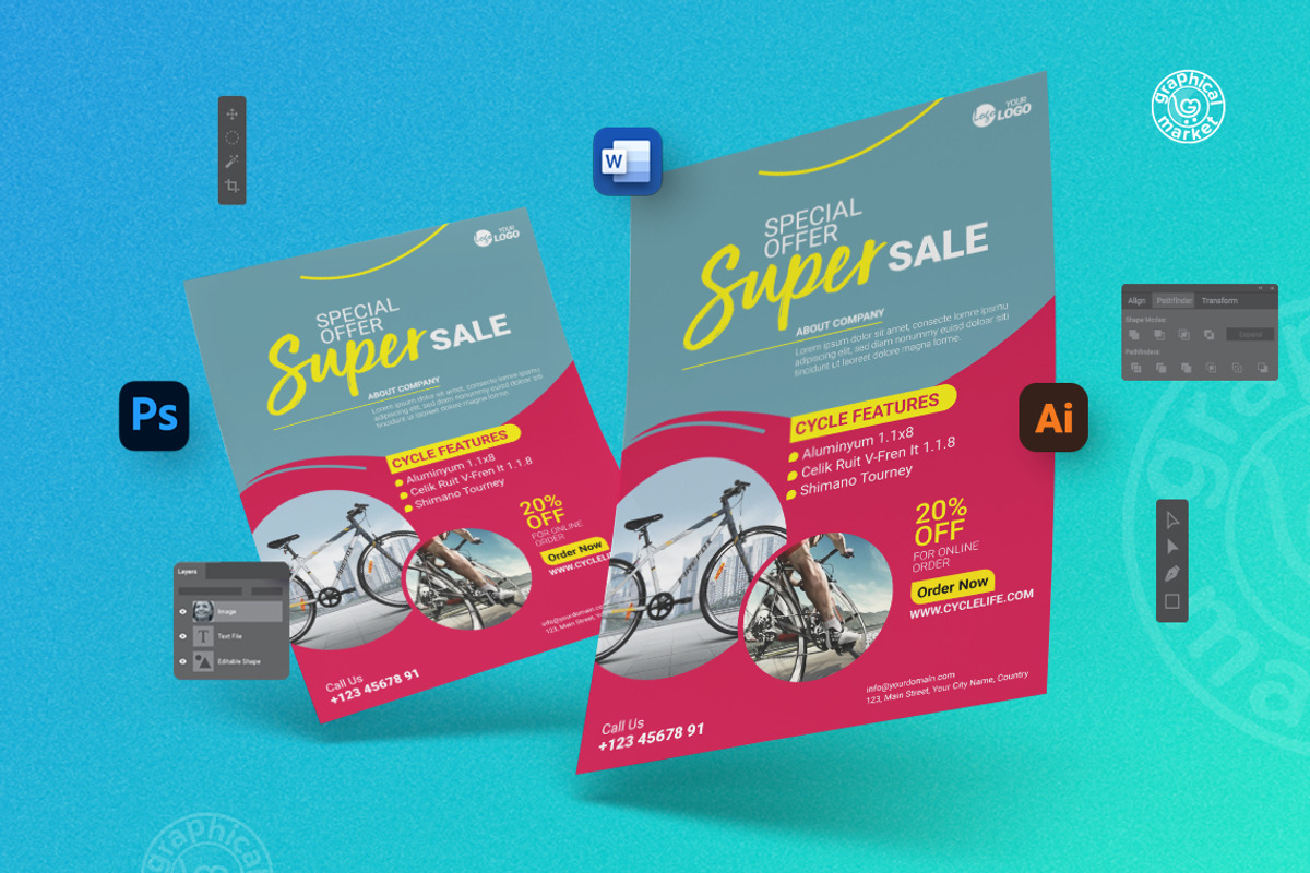 Cycle Sale Flyer Template, a Flyer Template by GraphicalMarket