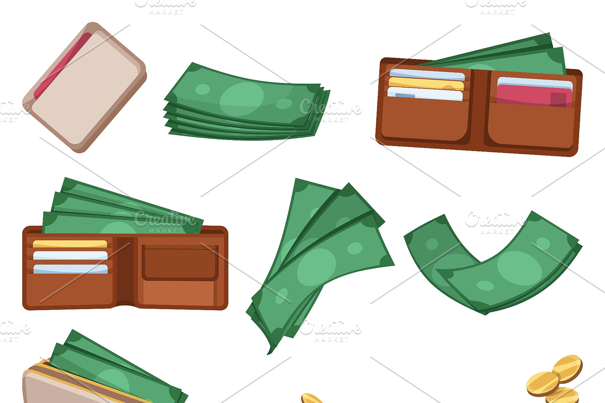 Cash, open wallets, banknotes, a Finance Illustration by Things for designers (Photo 3 of 3)