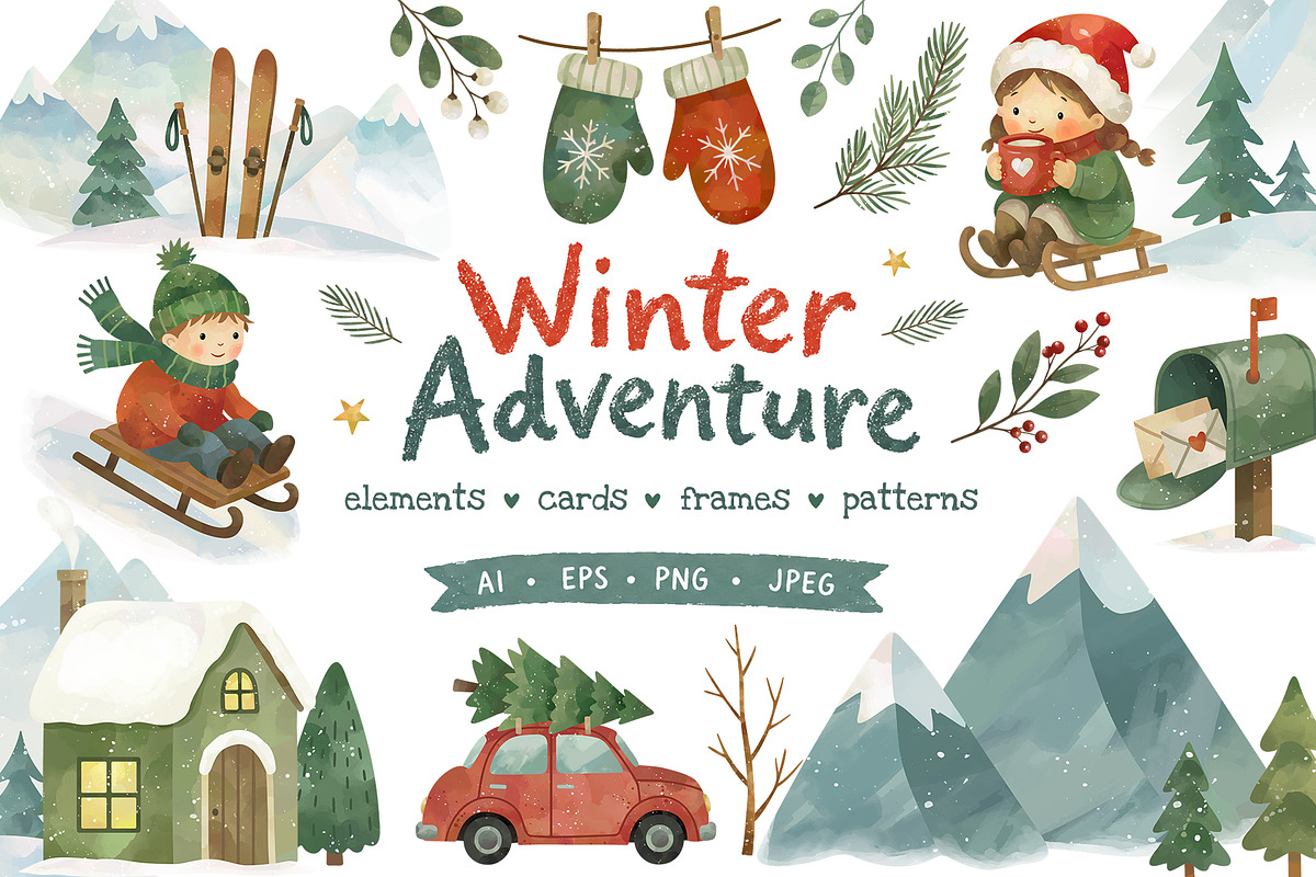 Christmas Watercolor Winter Clipart, a Seasonal Illustration by Hanna's ArtLab (Photo 1 of 6)