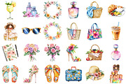 Watercolor Summer Chic Clipart, an Illustration by designcity5 (Thumbnail 2 of 5)