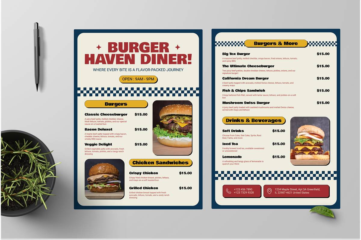 Retro Burger Restaurant Diner Menu, a Flyer Template by Annora Studio (Photo 7 of 7)