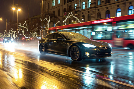 A car with its headlights on drives, a Photo by Iftikhar Alam