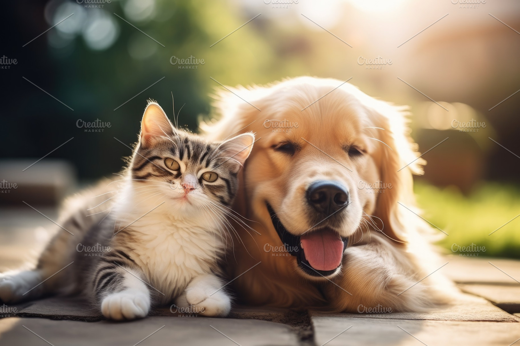 Cat and Golden Retriever dog togethe, a Photo by Iftikhar Alam