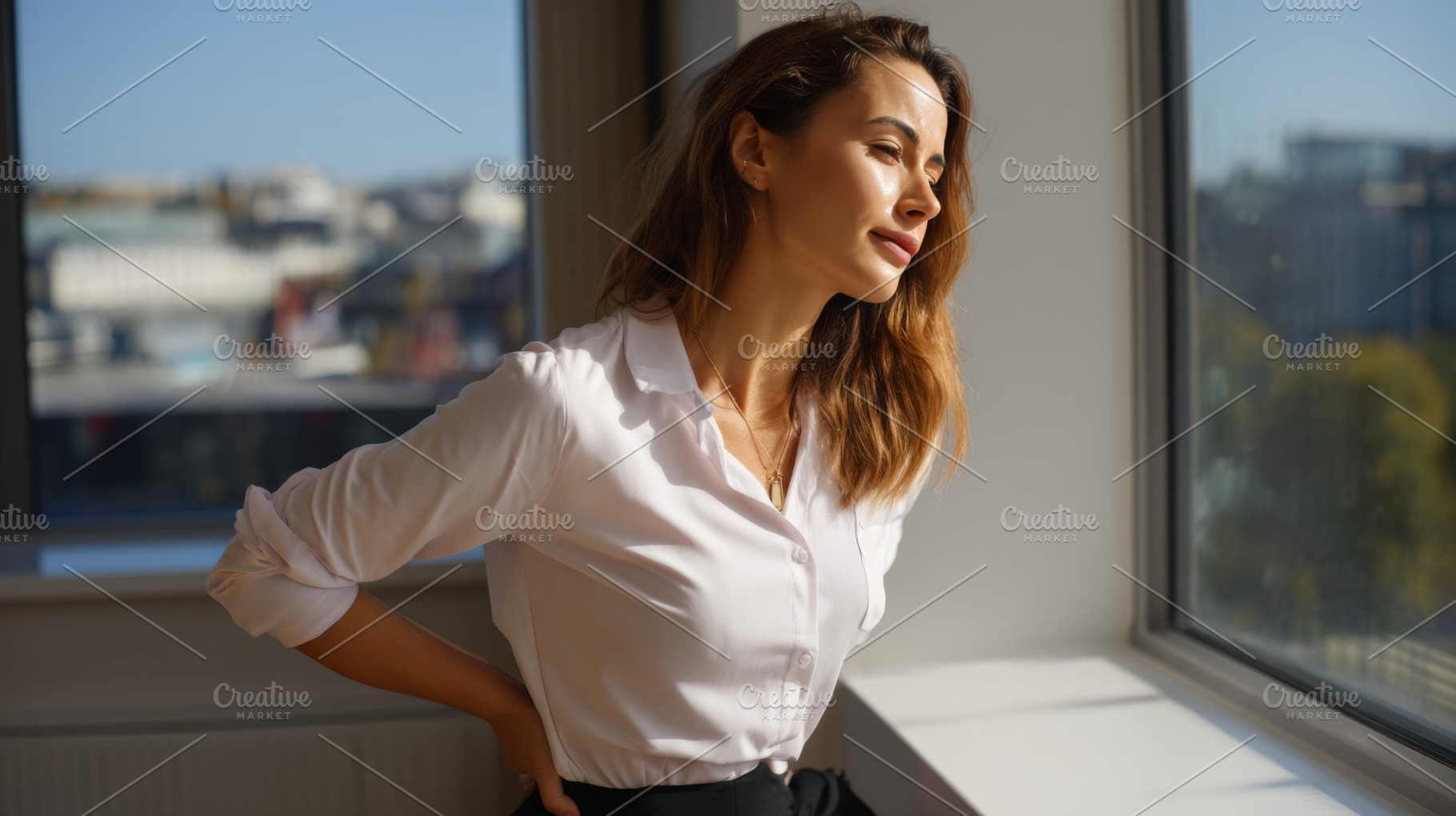Contemplative young woman gazes out of a window, embracing the soft natural lig, a Person Photo by ImageMir